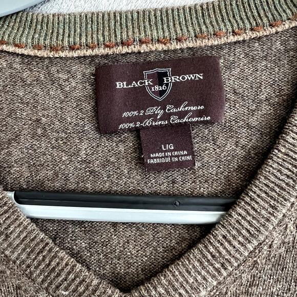 Black Brown 1826 100% Large Cashmere Sweater V Neck Pullover Old Money - Picture 4 of 9